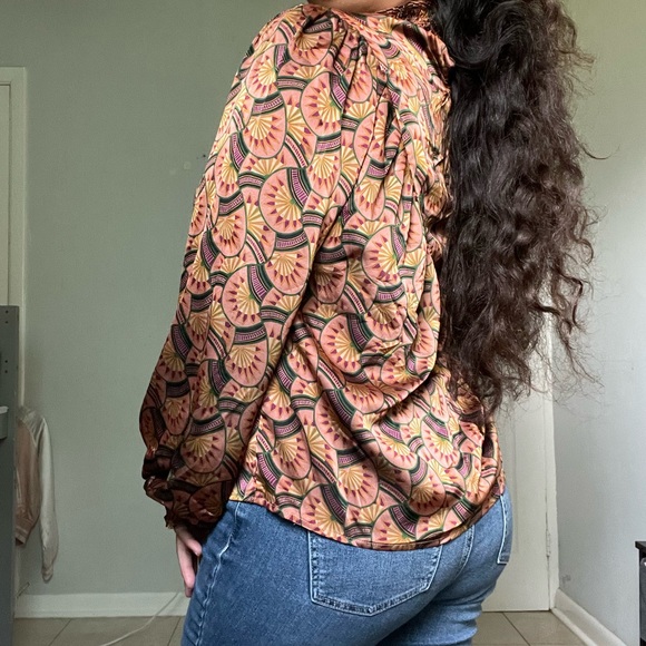 Vintage Anthropology Eva Franco Long Sleeve Pattern Blouse - Picture 2 of 8